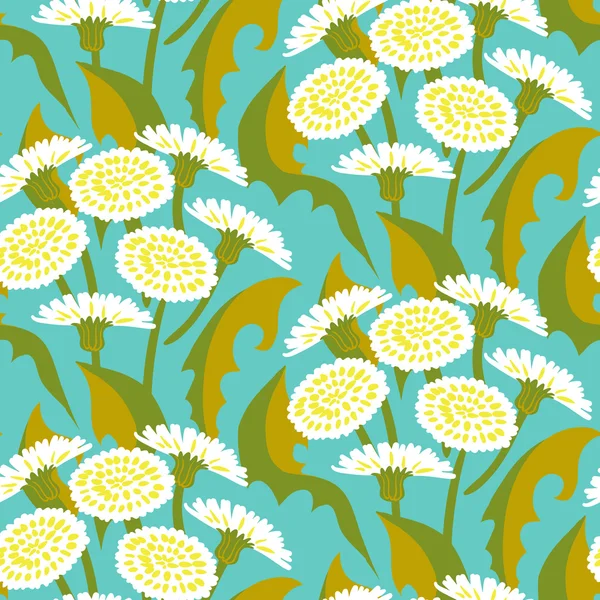 タンポポとシームレスな花パターンをベクトル — ストックベクタ