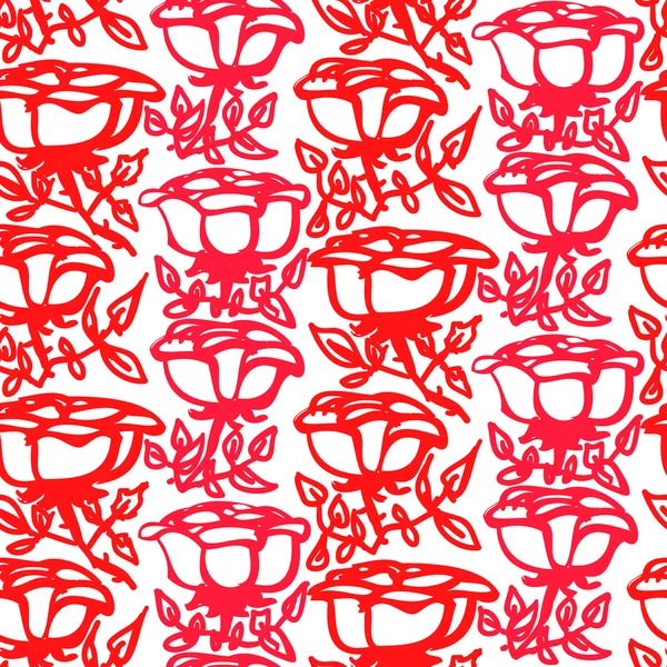 Grunge květinový vzor s ručně kreslenou růže v červené barvě — Stockový vektor