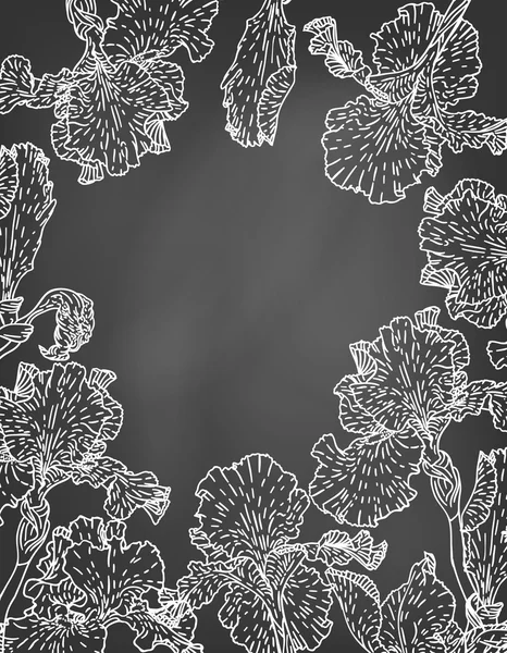 Scheda con fiori di iris disegnati a mano sulla lavagna . — Vettoriale Stock