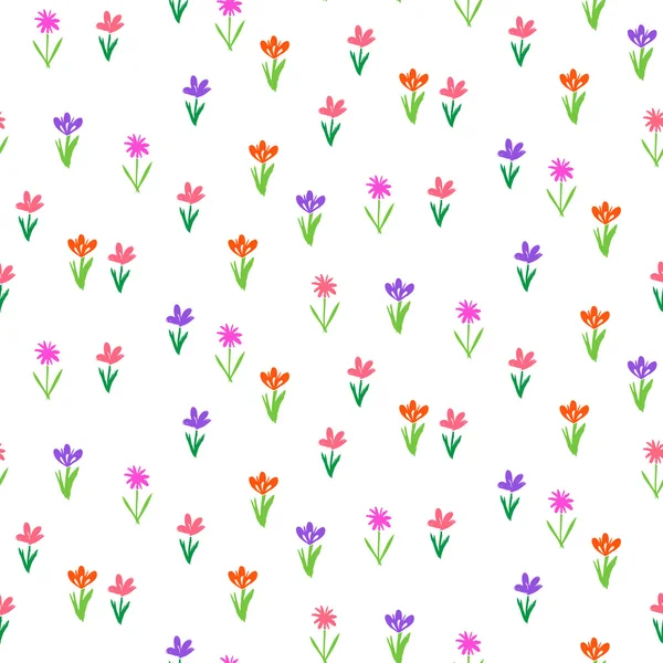 Grunge pattern with small hand drawn flowers. — Stock Vector