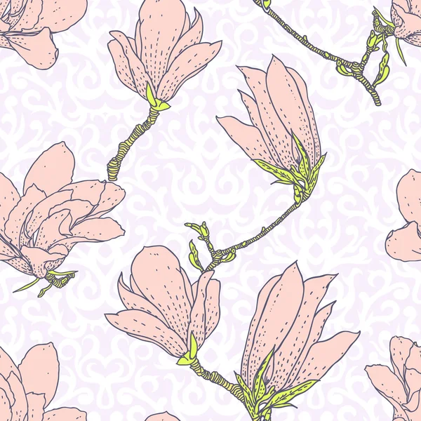 Vintage-Vektormuster mit rosa Magnolienblüten — Stockvektor