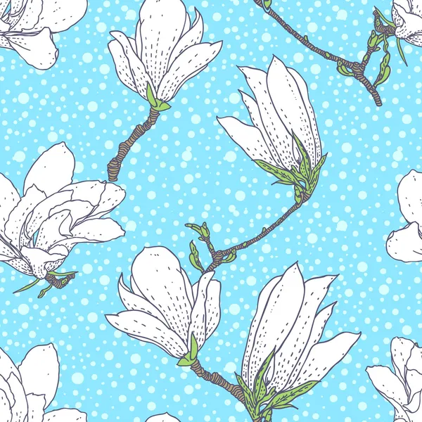 Vintage vektor mönster med magnolia blommor — Stock vektor