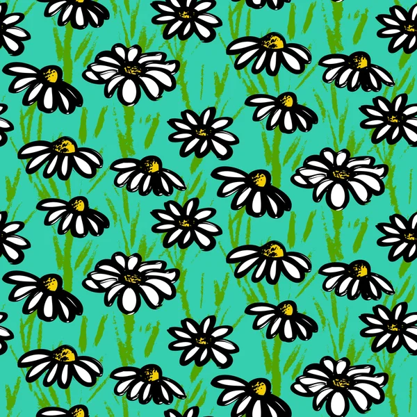 Vector pattern with hand drawn daisy flowers — Stock Vector