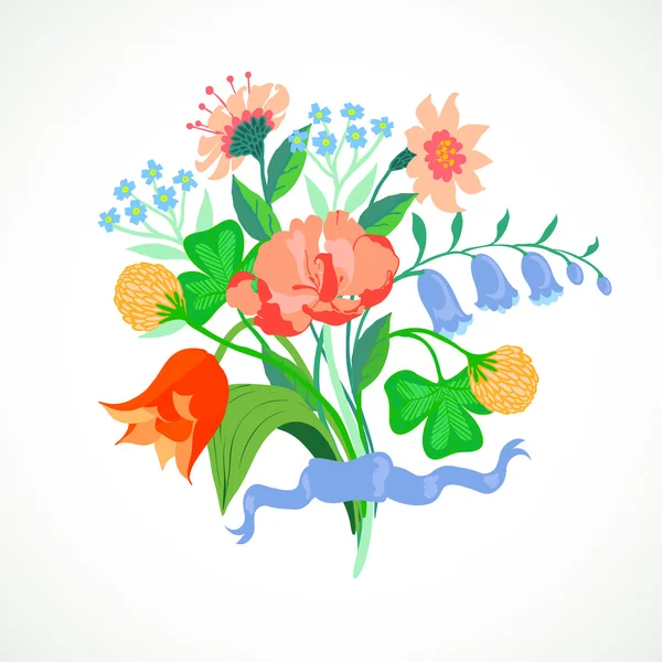Karte mit einem Strauß Frühlings- und Sommerblumen — Stockvektor