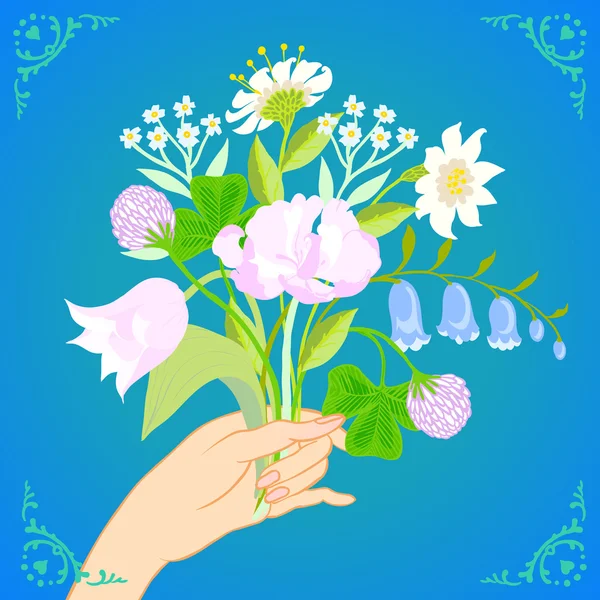 Card with bouquet of spring and summer flowers — Stock Vector