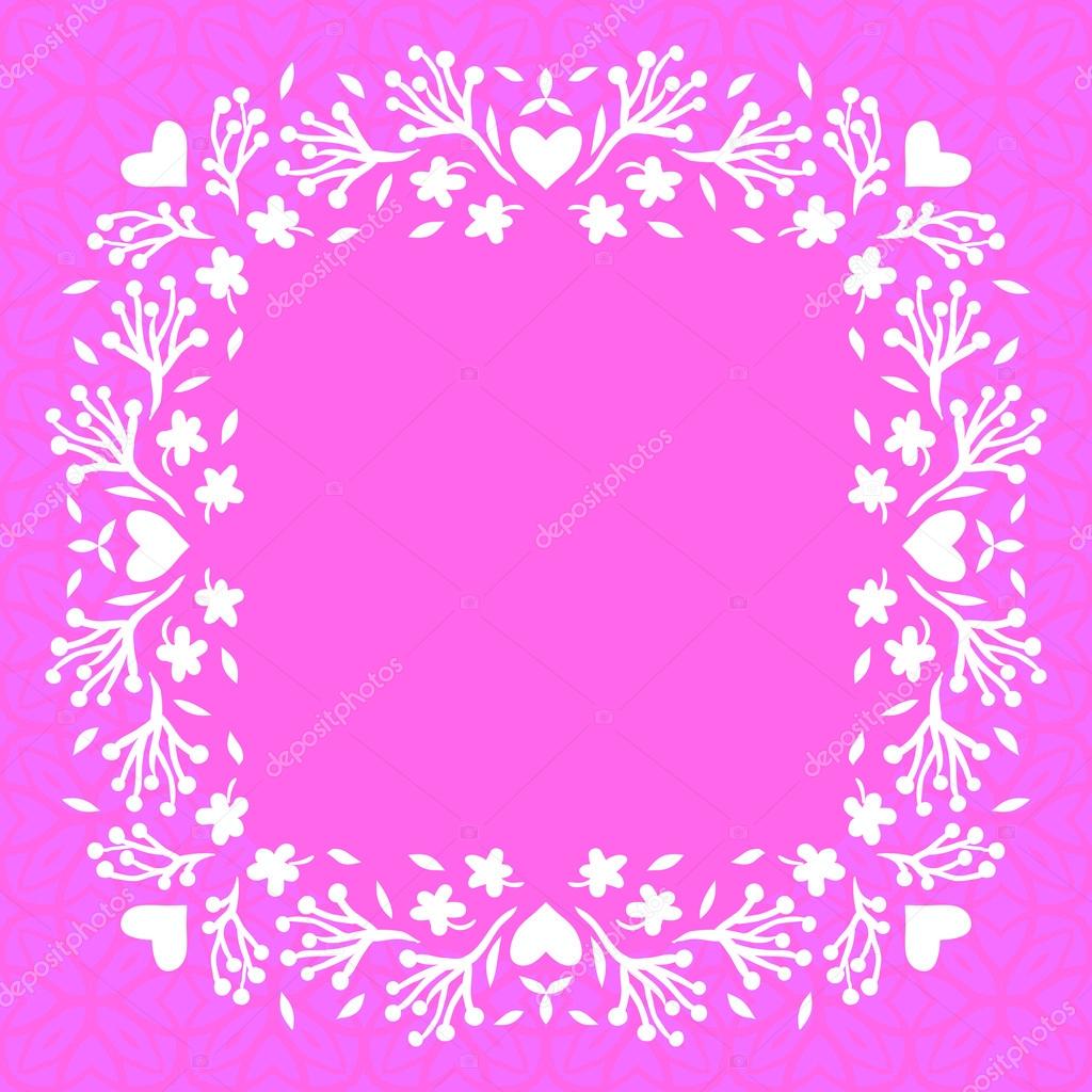 Illustrazione vettoriale della cornice floreale con piccoli fiori rami e cuori modello con decorazioni di primavera per invito a nozze