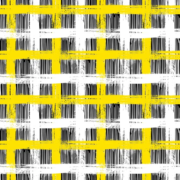 Seamless plaid pattern with brushstrokes and stripes — Wektor stockowy