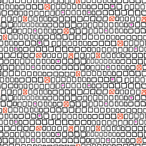 Geometrische patroon met kleine hand getrokken pleinen — Stockvector