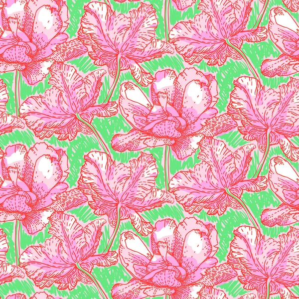 Modèle avec champ de fleurs pivoines brillantes — Image vectorielle