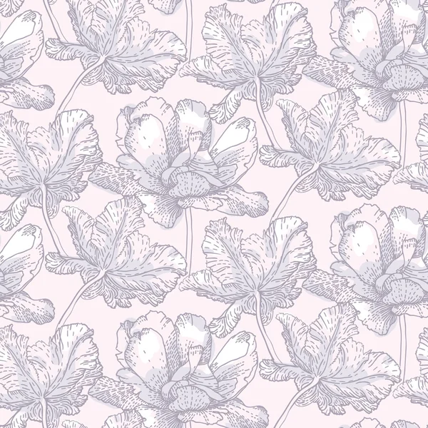 Modèle vectoriel vintage avec champ de fleurs de tulipes — Image vectorielle