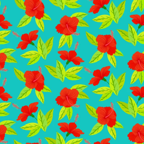 Tropical vintage pattern with red hibiscus flowers — Stock Vector