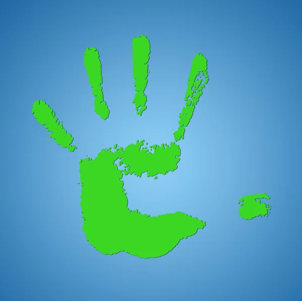 Абстрактный зеленый отпечаток руки на синем фоне — стоковое фото