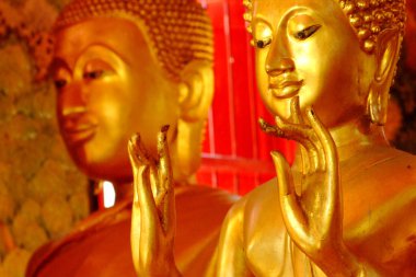 Buda heykelleri, yüz altın buddha, Tayland, Asya