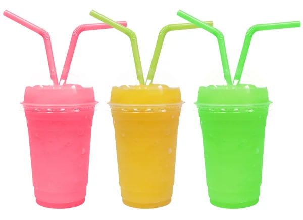 Különböző smoothie gyümölcsökkel, fehér háttér — Stock Fotó