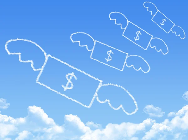 Geld vliegen op wolk gevormd, droom concept — Stockfoto