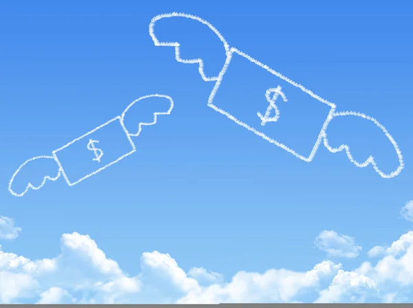 Geld vliegen op wolk gevormd, droom concept — Stockfoto