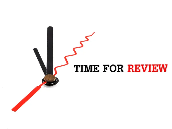 Time for review concept clock closeup on white background — Stock Photo, Image