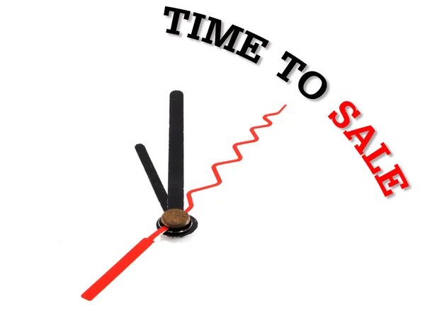 Klocka och texten "tid till salu" — Stockfoto