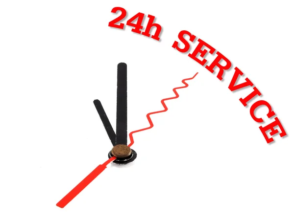 Klok met rode tekst 24u service — Stockfoto