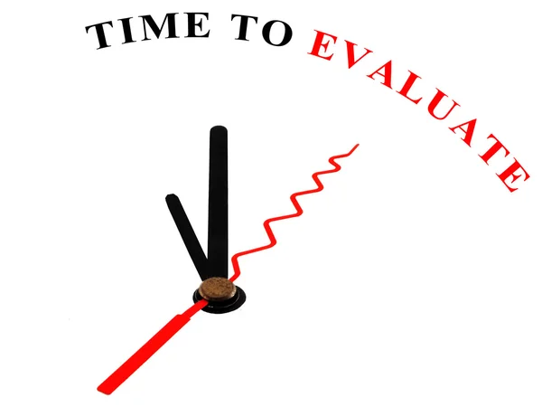 The words Time to Evaluate on an ornate white clock — Stock Photo, Image