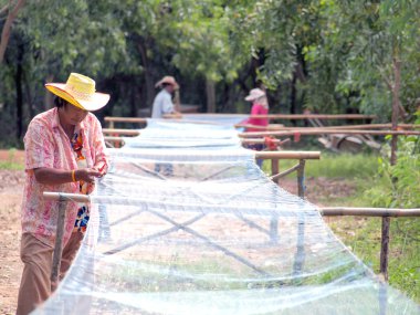 Rayong, Tayland - Ağustos 13 - insanlar mends mesh onların Balık ağı üzerinde Ağustos 13, 2012, rayong, Tayland