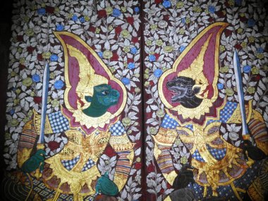 Bangkok, Tayland - 4 Ocak: geleneksel Tay resim sanatı hakkında ramayana hikaye ekranda Tapınağı Duvar wat suthat 4 Ocak 2012 Bangkok, Tayland