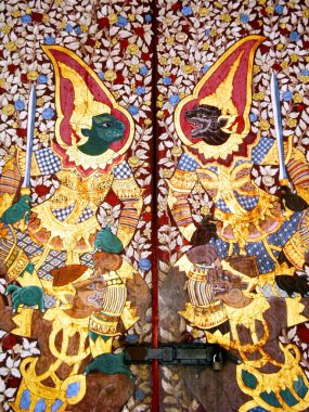 Bangkok, Tayland - 4 Ocak: geleneksel Tay resim sanatı hakkında ramayana hikaye ekranda Tapınağı Duvar wat suthat 4 Ocak 2012 Bangkok, Tayland
