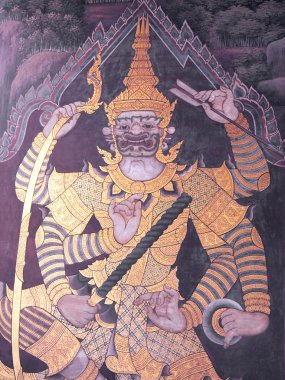 Bangkok - Tayland - Ekim 06: wat phra kaew, bangkok, Tayland 06 Ekim 2013 tarihinde ramakien bir sahne. Tayland'ın ramakien olduğunu ulusal epik, türetilmiş hindu epik ramayana.