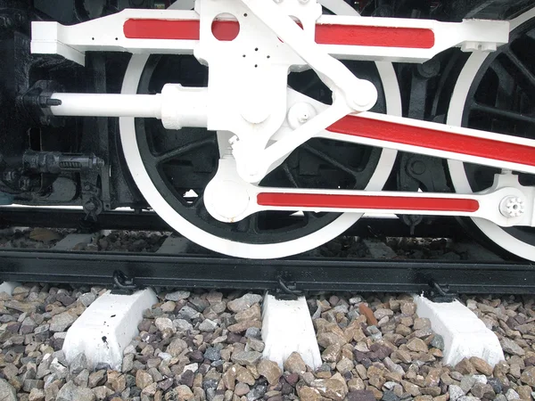 Ruote locomotive a vapore da vicino — Foto Stock