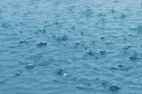 Blue Color Tone Close Rain Water Drop Falling Floor — стоковое фото