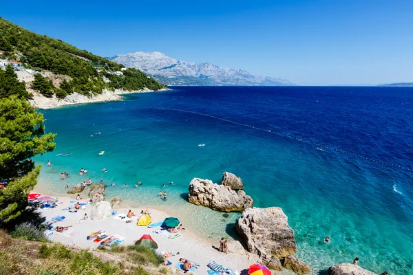 Vacker strand och Adriatiska havet med transparent blå vatten nea Stockbild