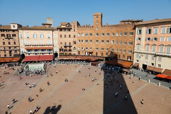 Aerial View on Piazza del Campo, Central Square of Siena, Tuscan — Stock Photo, Image