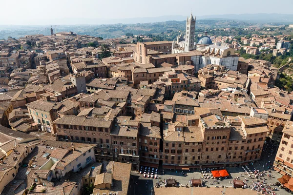 Aerial View on Piazza del Campo, Central Square of Siena, Tuscan — Stock Photo, Image