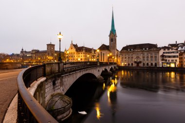 View of Zurich and Old City Center Reflecting in the river Limma clipart