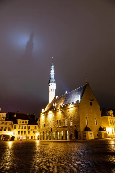 Tallinn Town Hall Casting Shadow on the Dark Sky, Estonia — Stock Photo, Image