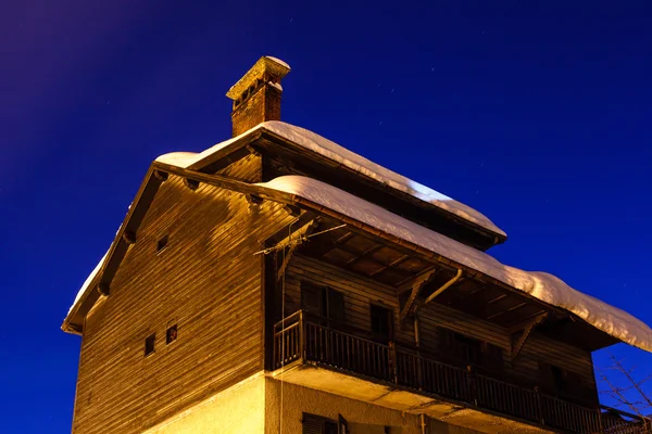 Illuminated House in the Village of Megeve, French Alps, France — Stock Photo, Image