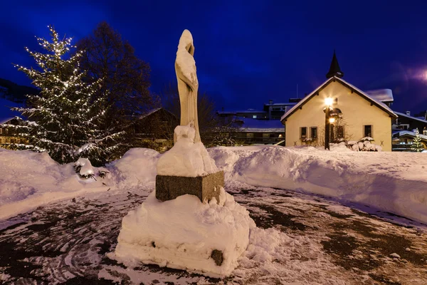 Megeve Ski Resort em Alpes Franceses na Noite — Fotografia de Stock