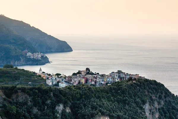 Villages Corniglia and Manarola at the Morning in Cinque Terre, — Stock Photo, Image