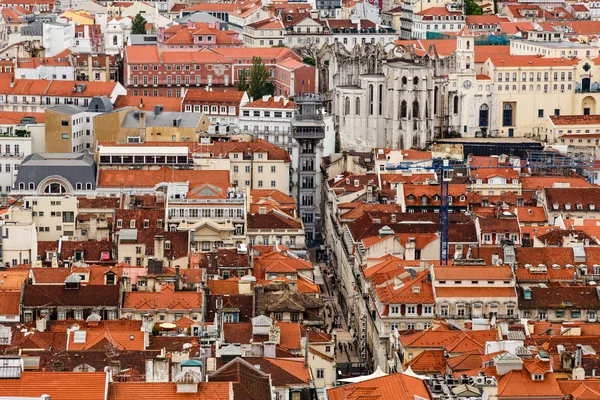 Aerial View on Lisbon and Santa Justa Lift from Above, Portugal — Stock Photo, Image