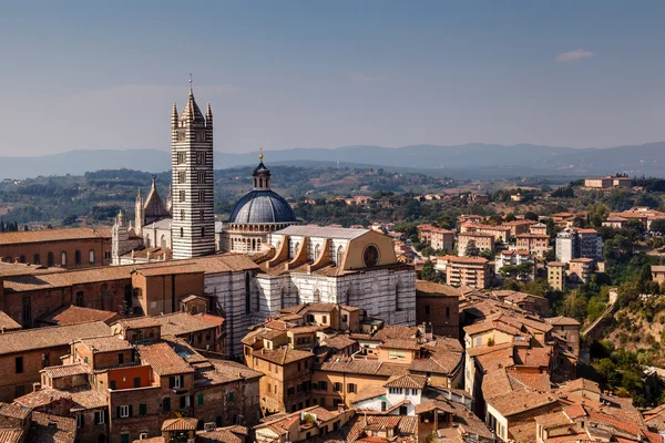 Widok z lotu ptaka na siena i santa maria katedry, Toskania, Włochy — Zdjęcie stockowe