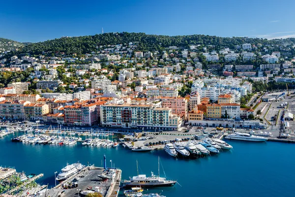 Vista aérea no porto de Nice e Iates de luxo, Riviera Francesa, F Imagem De Stock