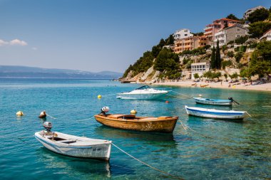 Motor Boats in a Quiet Bay near Split, Croatia clipart