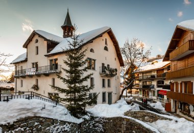 megeve akşamları, köy Fransız alps, Fransa