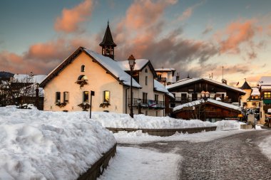 megeve akşamları, köy Fransız alps, Fransa