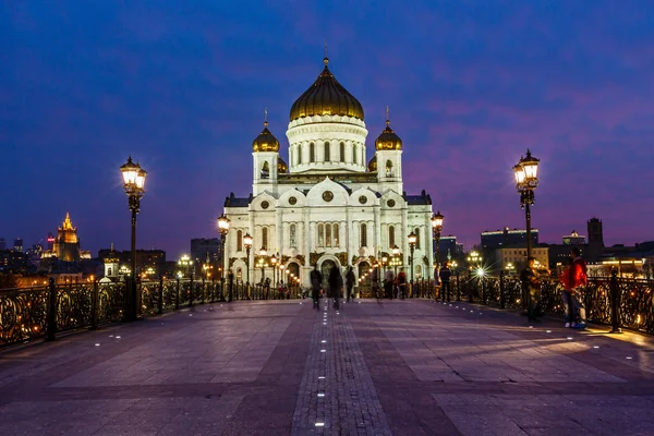 Patriarch Bridge and Cathedral of Christ the Saviour in the Even — Stock Photo, Image