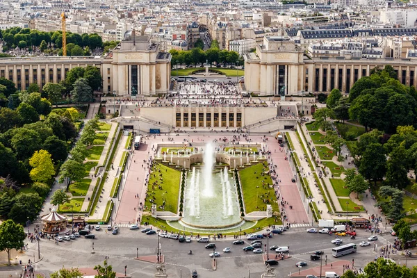 Luchtfoto op trocadero fonteinen van de Eiffeltoren, Parijs, — Stockfoto