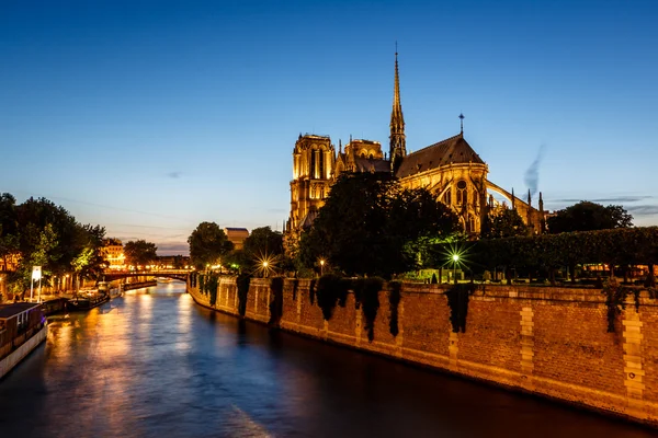 Cathédrale Notre Dame de Paris et Seine le soir, Pa — Photo