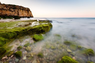 porto de mos Beach lagos, algarve, Portekiz için yeşil taş