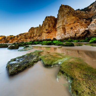 porto de mos Beach lagos, algarve, Portekiz için yeşil taş
