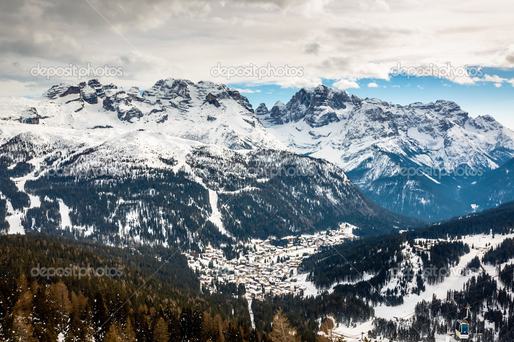 Aerial View on Ski Resort of Madonna di Campiglio, Italian Alps,